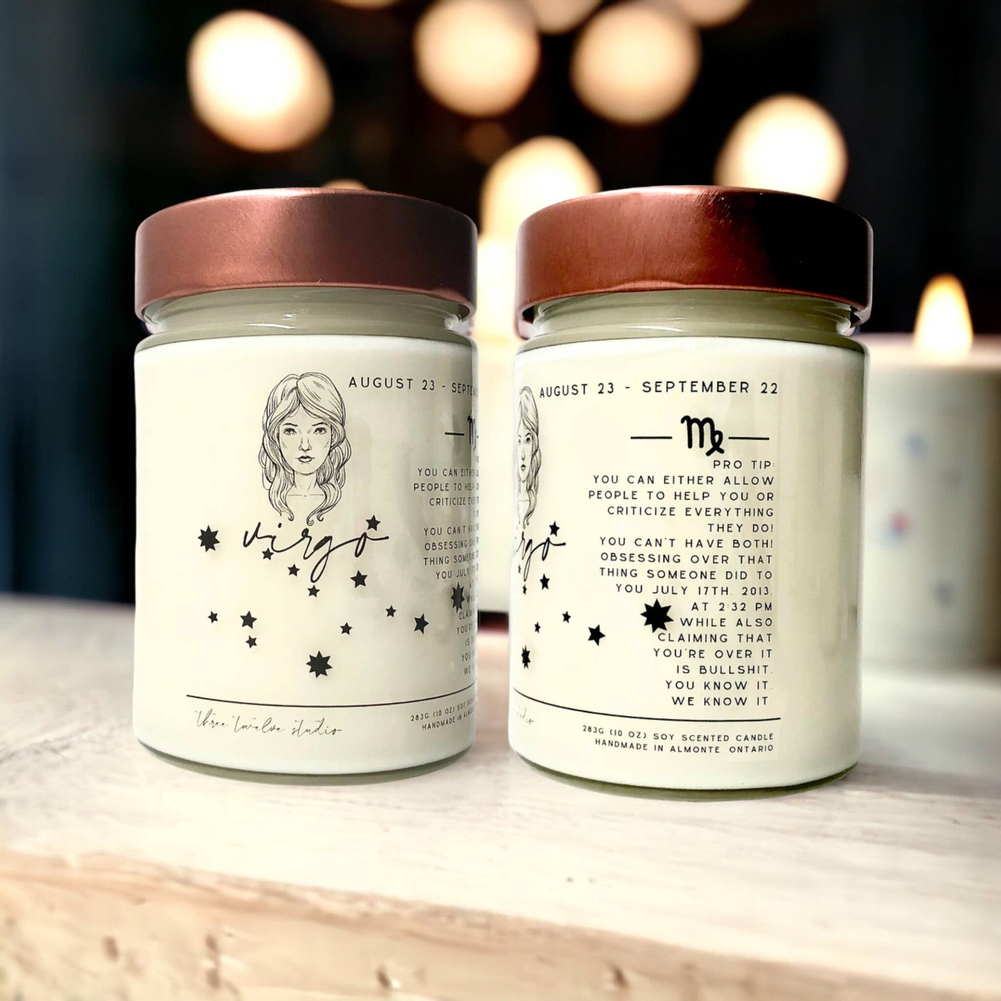 Three Twelve Studio - Zodiac Birthday Month Candle Collection, Funny Zodiac Candle: Vanilla / With Funny Horoscope