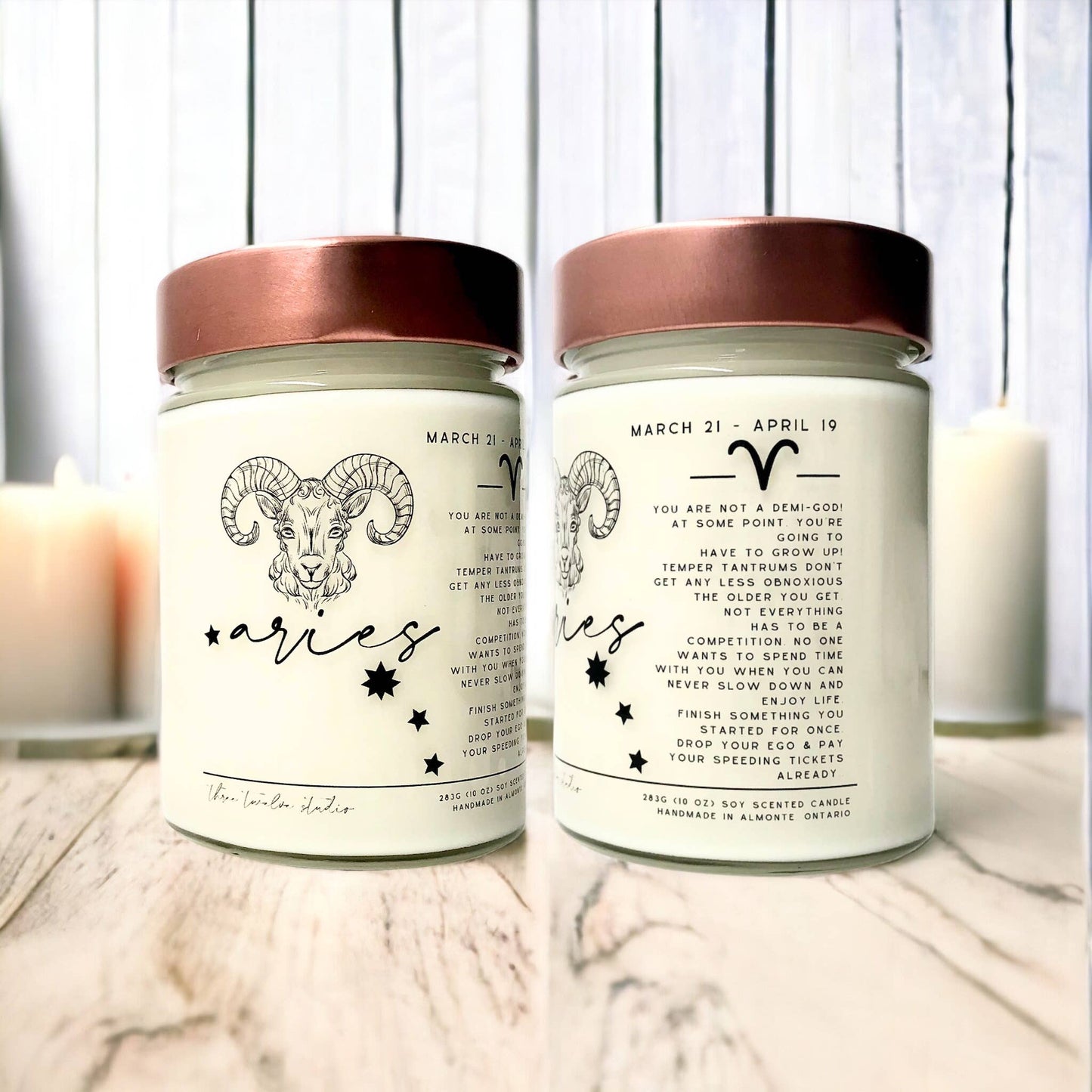 Three Twelve Studio - Zodiac Birthday Month Candle Collection, Funny Zodiac Candle: Vanilla / With Funny Horoscope