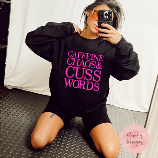 Caffeine & chaos cuss words faux embroidery