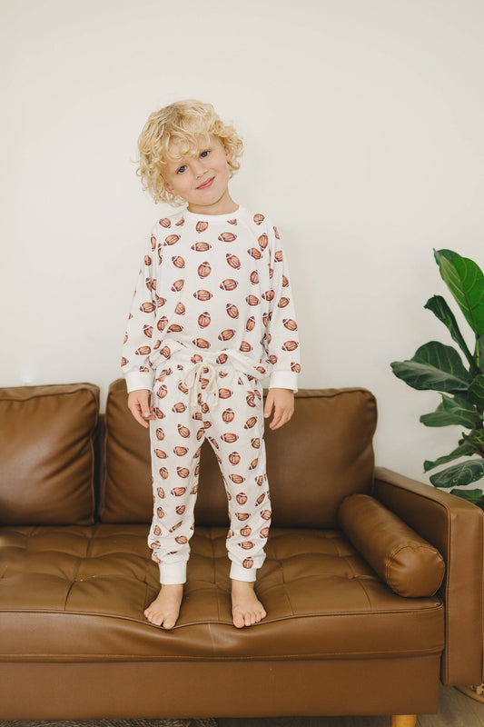 Little Joy Co. - Football Print Bamboo Crewneck & Joggers IN STOCK ON SALE