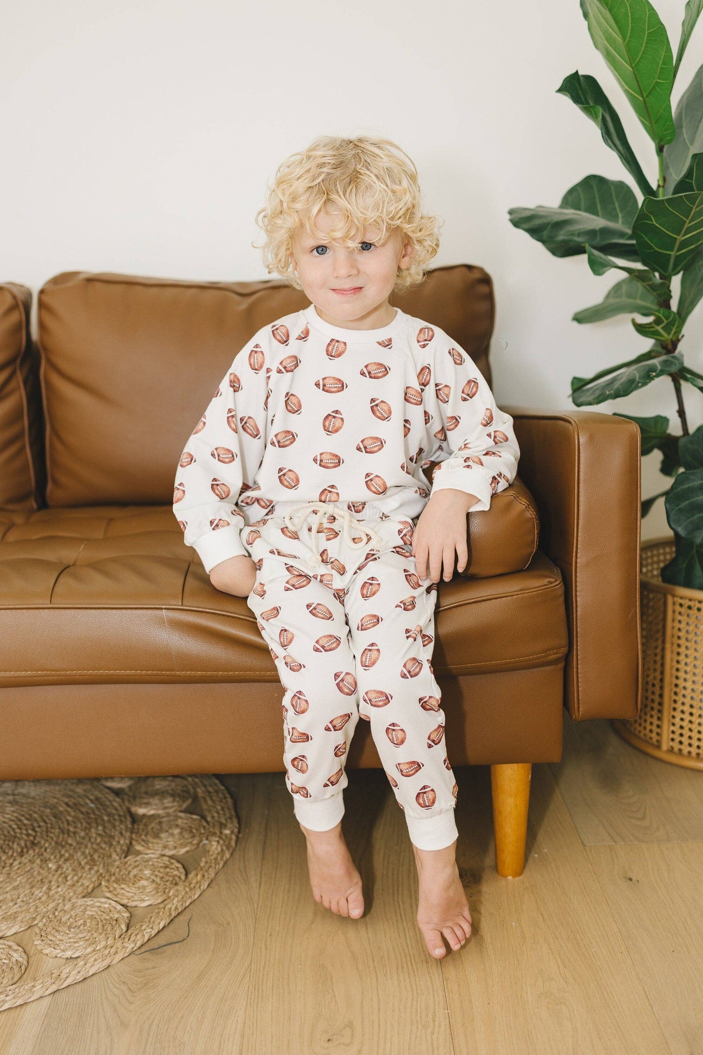 Little Joy Co. - Football Print Bamboo Crewneck & Joggers IN STOCK ON SALE