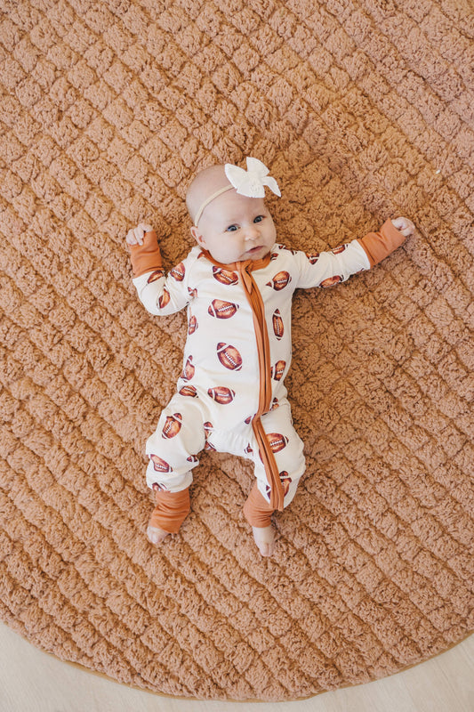 Little Joy Co. - Football Print Bamboo Zippy Romper  IN STOCK