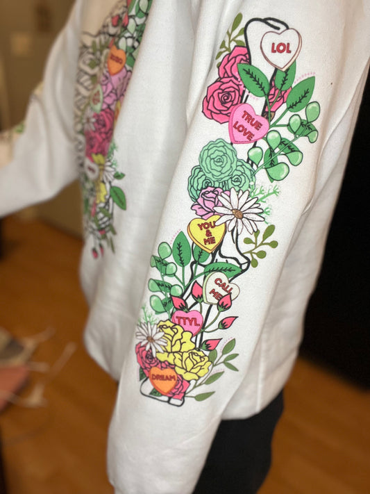 Conversation heart floral sweater
